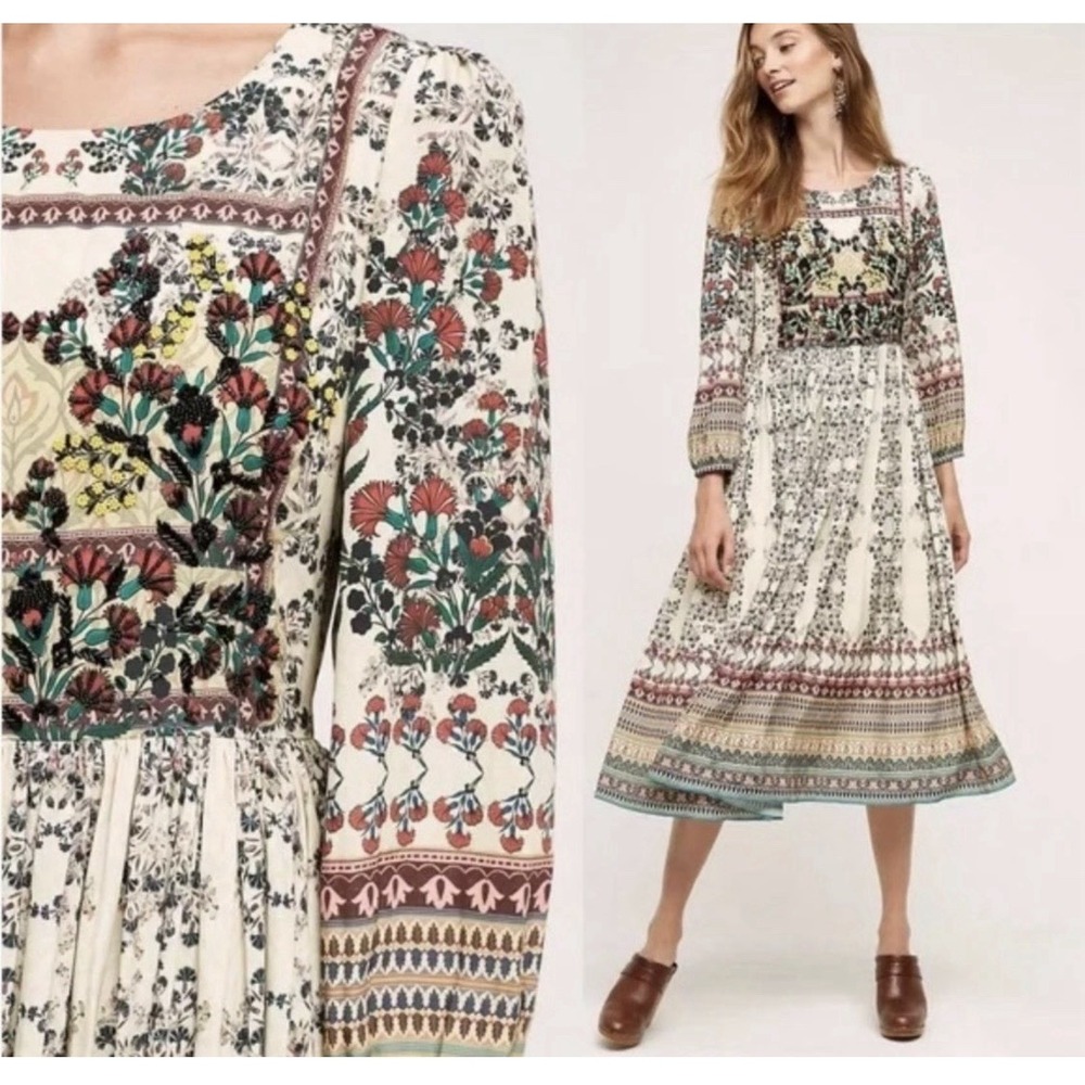 Anthropologie Bhanuni Jyoti Fair Fields Beaded Maxi Dress Womens‎ Size 8 428-1